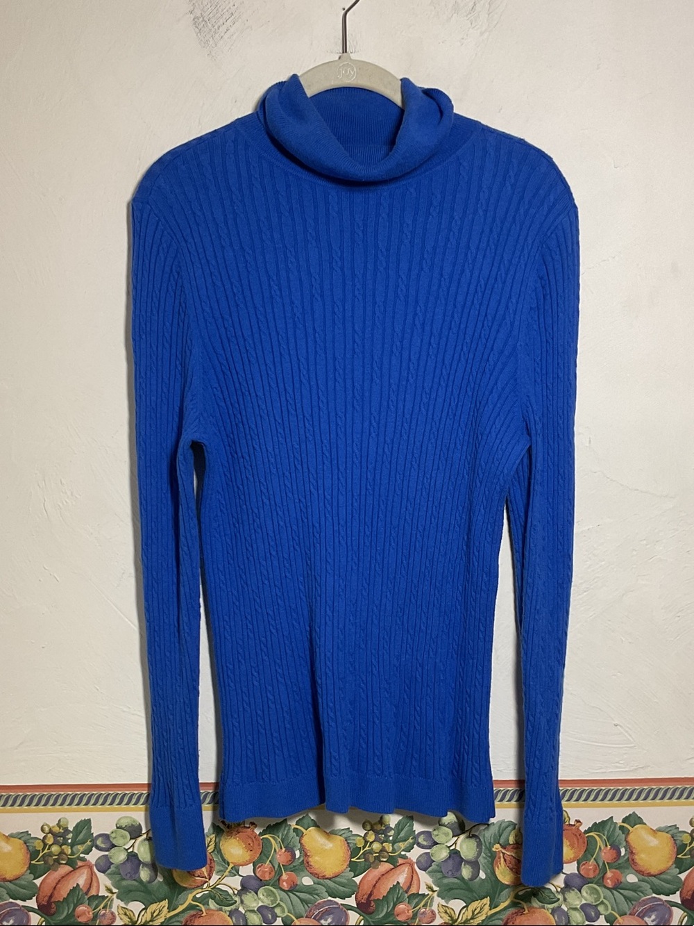 Talbots Blue Cable Knit Turtleneck Sweater Size XL Cotton Blend Long Sleeve